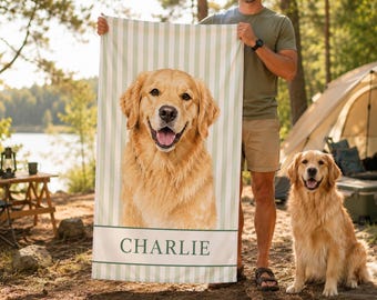 Personalized Stripe Beach Towel Custom Pet Photo Towels  Microfiber Absorbent Towel Puppy Shower Gift Unique Dog Cat Summer Vacation Gift