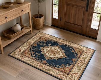 Anpassad badrumsmatta i persisk vintagestil, halkfri badrumsmatta, mjuk flanellköksmatta, orientalisk entrématta, antik blommig sovrumsmatta