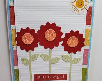 Handmade  Card. Encouragement.  Just Because.  Thinking of You.  Friendship. For Her. Love. Inspirational. Girl. Flowers.