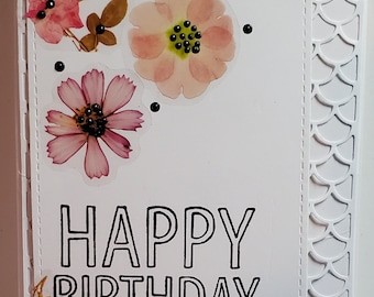 Birthday Card. Handmade Card.     For Her.  Feminine.  Floral. Mother.  Grandmother.