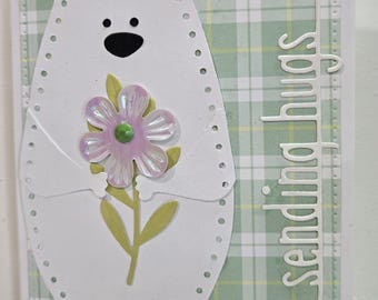 Teddy Bear Friendship Card - Sending Hugs, Handmade Card.  Just Because.  Thinking of You.  Encouragement.  Inspirational. Unisex