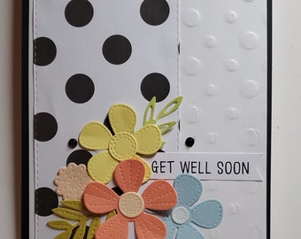 Handmade Get Well Card.  Feel Better. Sickness. Encouragement.  Inspiration. Floral. Unisex. Polka Dots