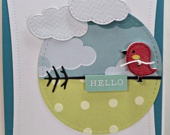 Handmade  Friendship Card. For Him.  For Her. Unisex.  Just Because. Thinking of You.  Hello. Summery . Hello. Whimsical. Bird