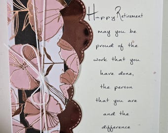 Handmade Retirement Card. Feminine. For Her.  Boss. Coworker.  Congratulations. Floral.