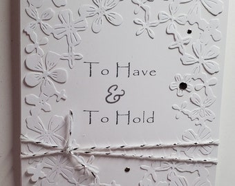 Handmade Wedding , Engagement  or Vow Renewal Card. Floral. White on White.