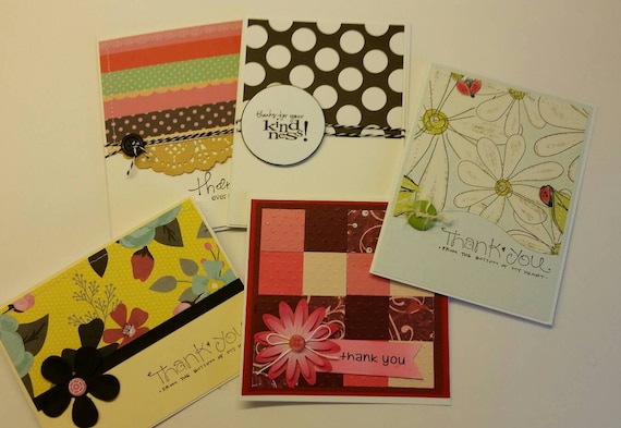 set of 5 handmade thank you cards assorted thank you cards