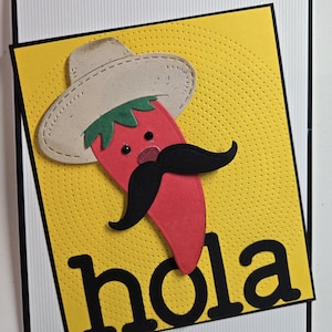 Handmade  Friendship Card. For Him.  For Her. Hola. Just Because. Thinking of You.  Hello. Whimsical. Mexican. Spanish.