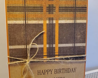 Handmade  Birthday Card. For Him.  Friend. Male. Celebrate.  Boyfriend.  Son. Masculine. Husband.  Plaid. Father.