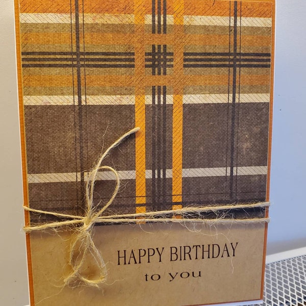 Handmade  Birthday Card. For Him.  Friend. Male. Celebrate.  Boyfriend.  Son. Masculine. Husband.  Plaid. Father.