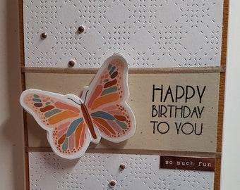 Birthday Card. Handmade Card.     For Her.  Feminine.  Butterfly.