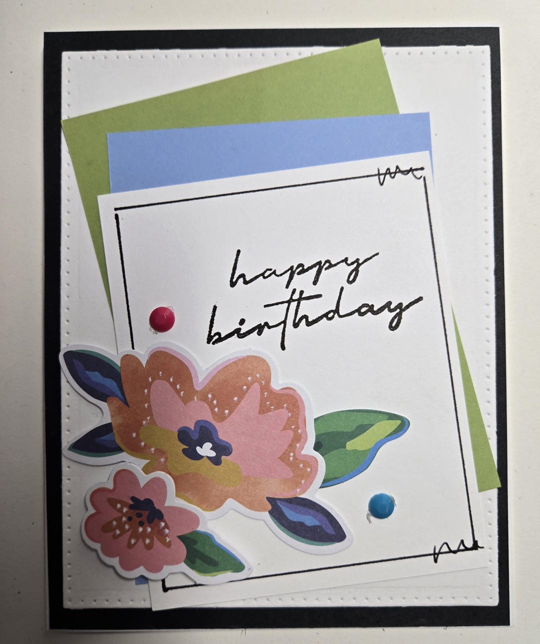 Birthday Card. Handmade . Happy Birthday. Feminine. for Her. Floral