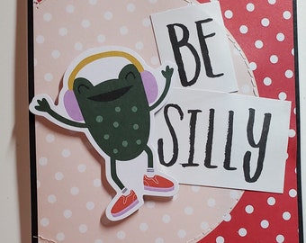 Handmade  Friendship Card. For Him.  For Her. Unisex.  Just Because. Thinking of You.  Love.   Hello. Whimsical. Frog.