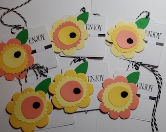 Set of 6 Handmade Gift Tags. Friendship.  Thinking of You. Just Because. Gift Bags. Encouragement. Treat Bags. Flowers.