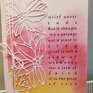 Hand Made Die Cut Sympathy Card.  Grief. Mourning a Loss. Bereavement. Thinking of You. Encouragement