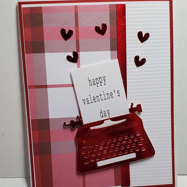 Handmade Card.  Unisex. For Her. For Him. Love. Girlfriend. Boyfriend. Husband. Wife. Children. Whimsical. Typewriter. Valentines.