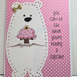 Handmade  Friendship Card.  Unisex.  Husband. Wife. Boyfriend. Teddy Bear. Girlfriend. Whimsical. Hugs. Children. Cupcake.