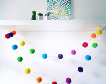Pom Pom Fairy Lights, Bright Rainbow Colours, Bedroom Lights, LED Battery String Lighting, Whimsical Decor.