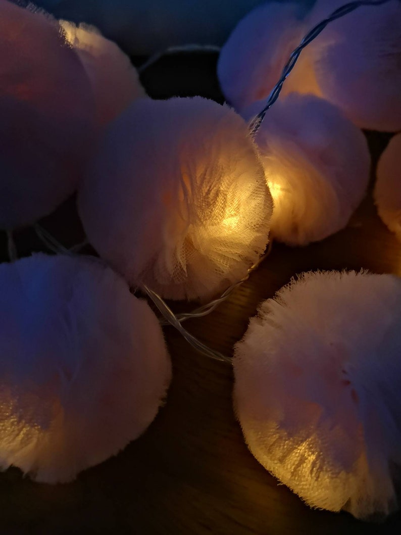 Tulle Pom Poms Fairy Lights Tulle Garland LED String Etsy