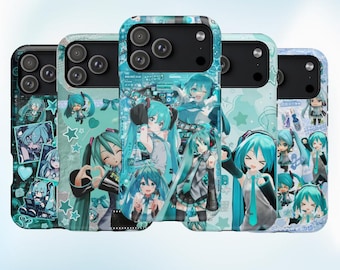 Hatsune Miku Phone Case, Cute Blue Anime Collage Cover, Kawaii Vocaloid Case Compatible With iPhone 7–17 Samsung S21–S26