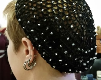 Cotton Handmade Beaded Hair Snood in my Standard Pattern-Beads on every other row