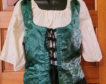 Brocade Renaissance Bodice: Dark Green Brocade-2 Sizes