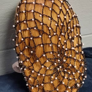 Net Beaded Snood-Long 10&quot; Length in Metallic Combination thread.