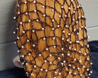 Net Beaded Snood-Long 10" Length in Metallic Combination thread.