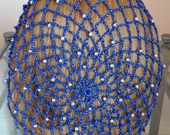 Open Weave Fancy Snood Pattern - Beaded Alternating Rows in Metallic Combination thread-Long 8" Length