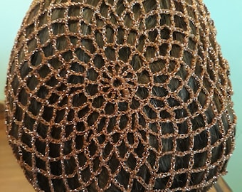 Open Weave Snood in Cotton/Metallic Combination Thread