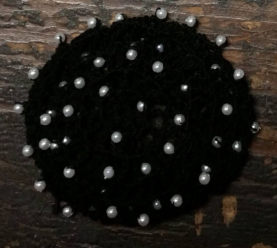 Beaded Hair Bun Cover in Cotton Crochet Thread With Beads on
