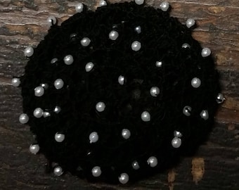 Beaded Hair Bun Cover- in Cotton Crochet Thread with Beads on Alternating rows