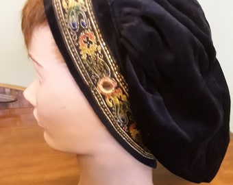 Cotton Velveteen Muffin Hat with Decorative Trim