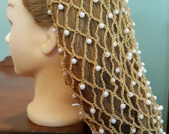 Cinderella II Snood - Beaded Every Row in Metallic Combination thread-XLong 12" Length