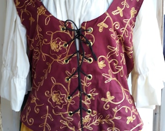 Brocade Renaissance Bodice: Burgundy/Gold Pattern-2 Sizes