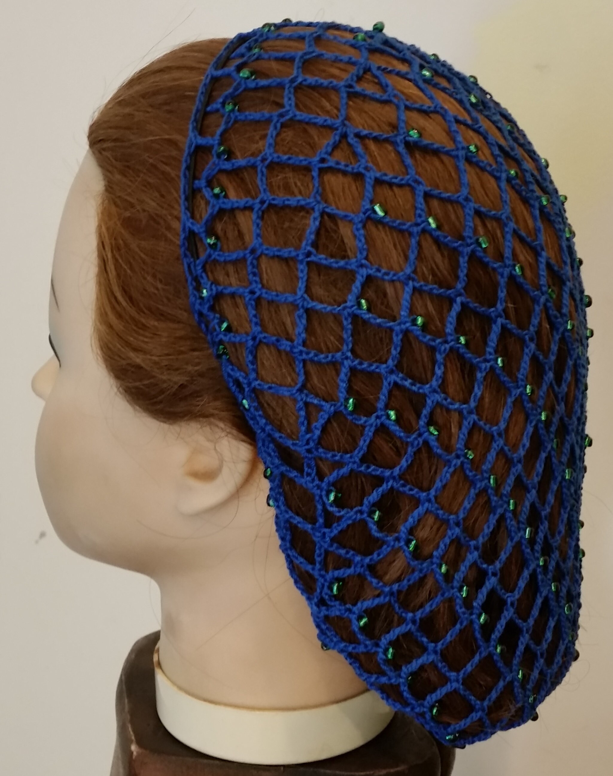 40's Square Net Beaded Hair Snood Beaded on Alternating rows 8 Regular Length