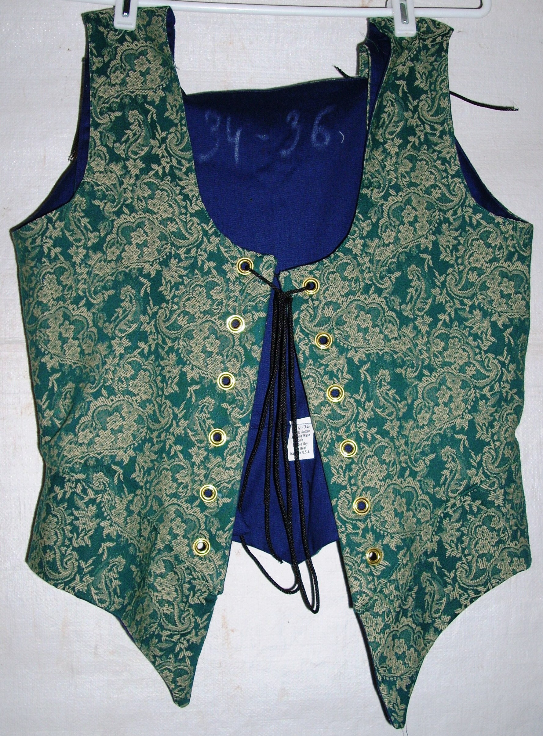 Brocade Renaissance Bodice Green Floral Vine Pattern2 Sizes