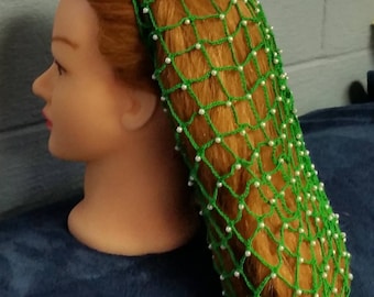 Net Cotton Beaded Hair Snood/ 12" XLong