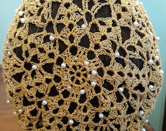 Lacy II Fancy Beaded Snood - Beads on Alternating Rows in Metallic Combination thread- Standard 8" Length