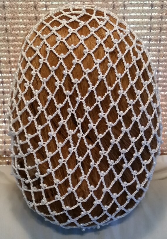 40's Square Net Beaded Hair Snood - Beaded on Every Row -8