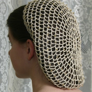 Metallic/Cotton Hair Snood with beads on every other row.