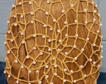 Net Beaded Snood -Standard 8" Length- in Metallic Combination thread.