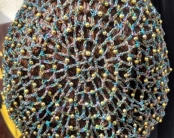 LIMITED AVAILABILITY- All Metallic Beaded Snood with beads on every row.