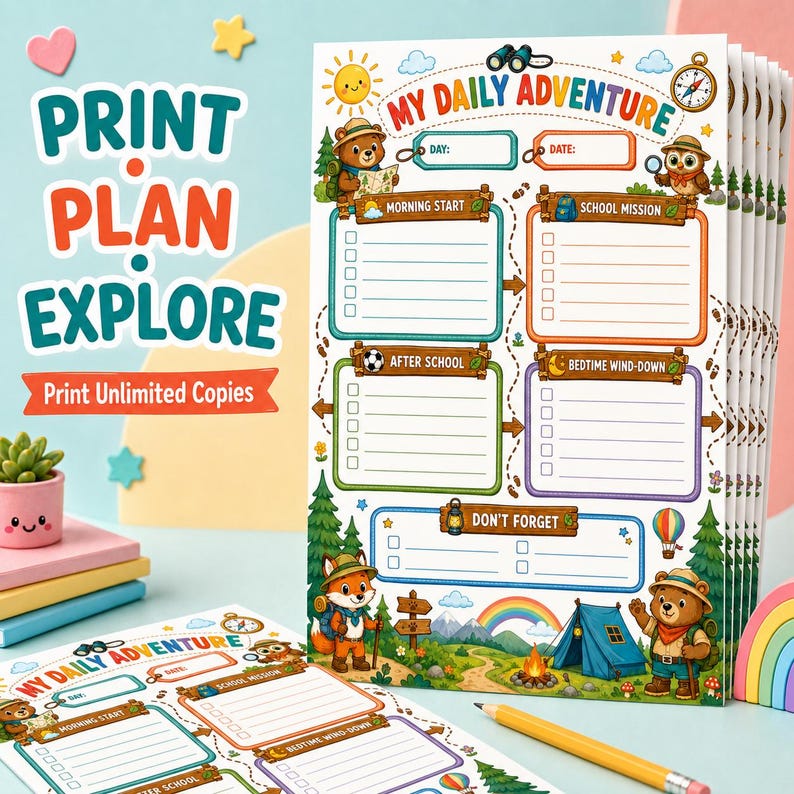 Kids Daily Routine Chart, Editable Canva Chore Template, Back to School ...