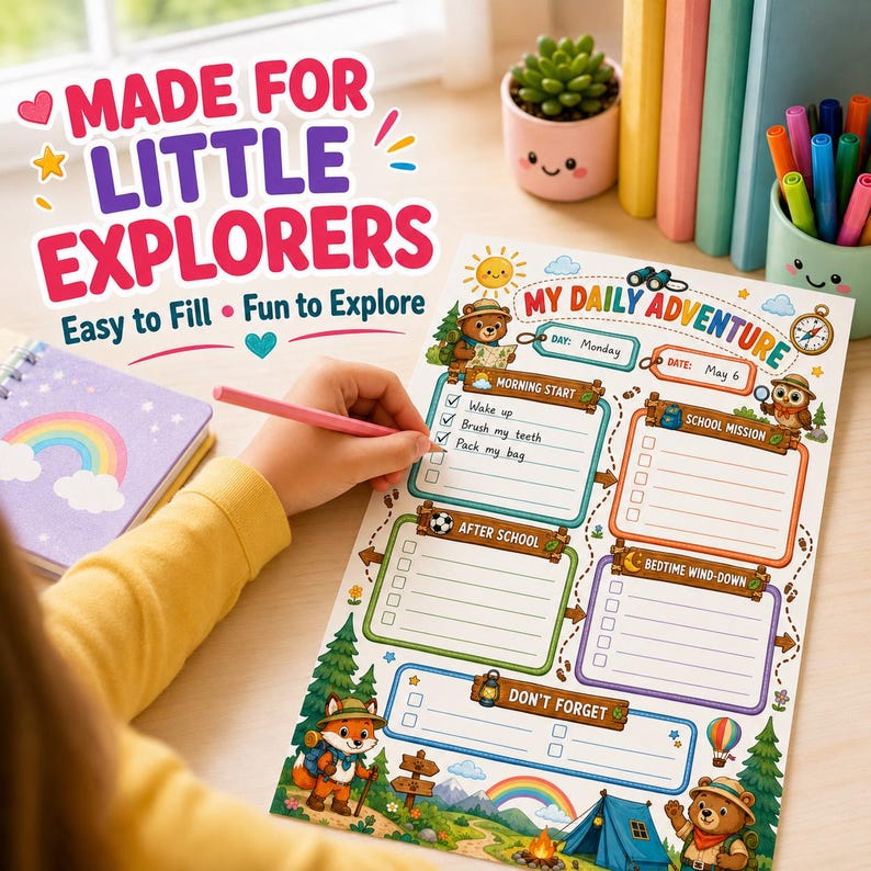 Kids Daily Routine Chart, Editable Canva Chore Template, Back to School ...