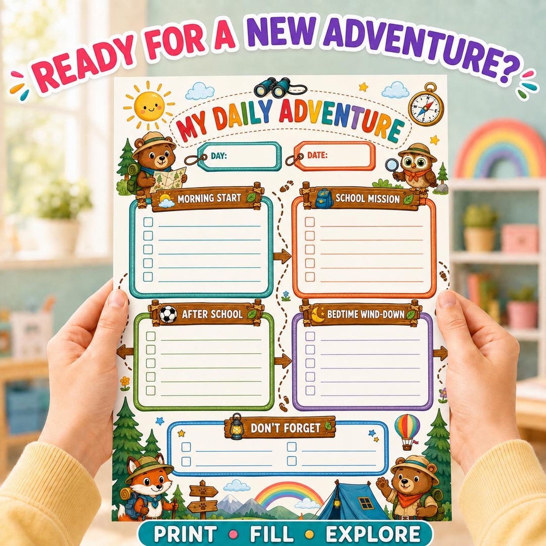 Kids Daily Routine Chart, Editable Canva Chore Template, Back to School ...