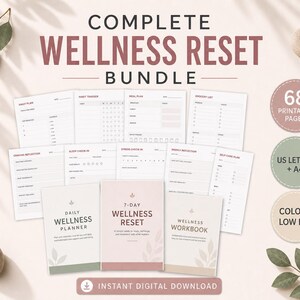 Wellness Reset Bundle, Printable Workbook for Nutrition, Sleep, Stress, Movement