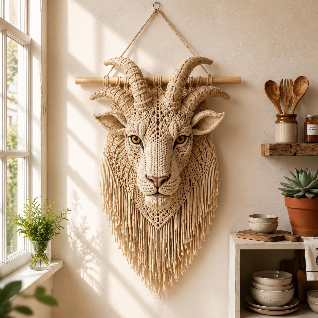 37 Goat Crochet Patterns to Stitch: Farm Animals, Amigurumi, and Whimsical Goats 1 Crochet Mountain Goat Wall Hanging