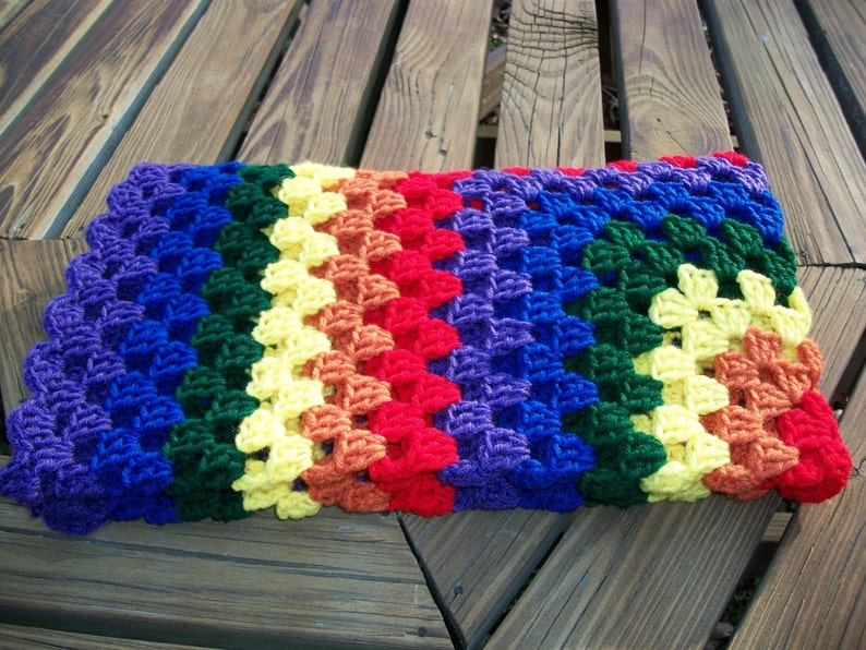Baby/child Blanket/afghan Crocheted Rainbow red, Orange, Yellow, Green
