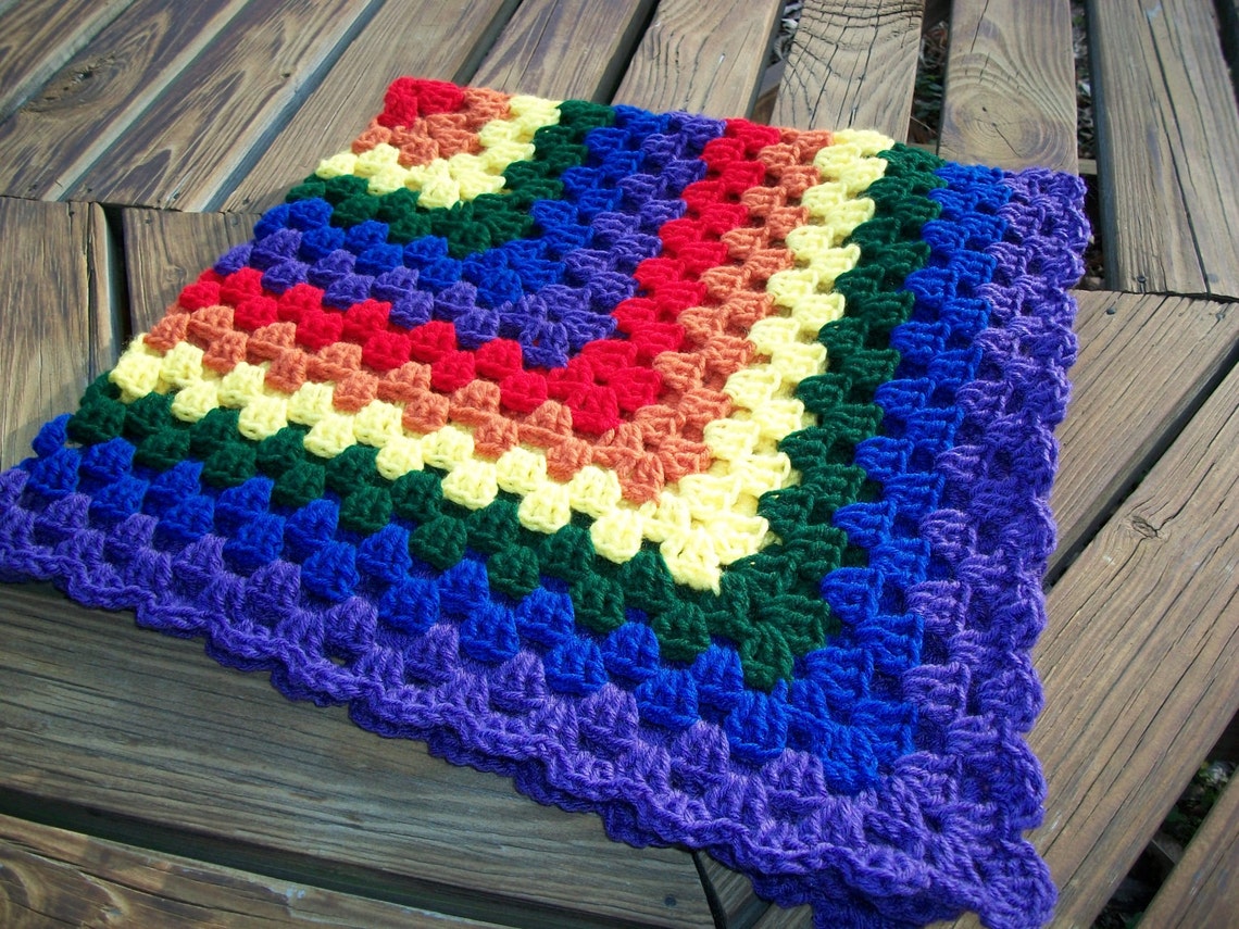 Baby/child Blanket/afghan Crocheted Rainbow red, Orange, Yellow, Green