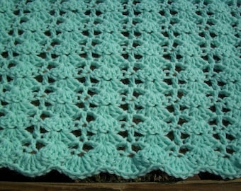 Baby/Child  Blanket/Afghan Unisex Hand Crocheted Pastel Green Yarn 34 Inches Square READY TO SHIP